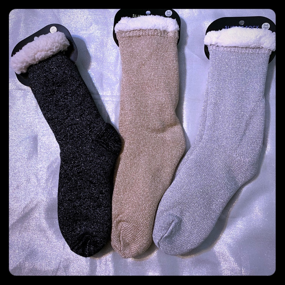 Super Cozy. Faux Fur Lined  Glitter Slipper Socks